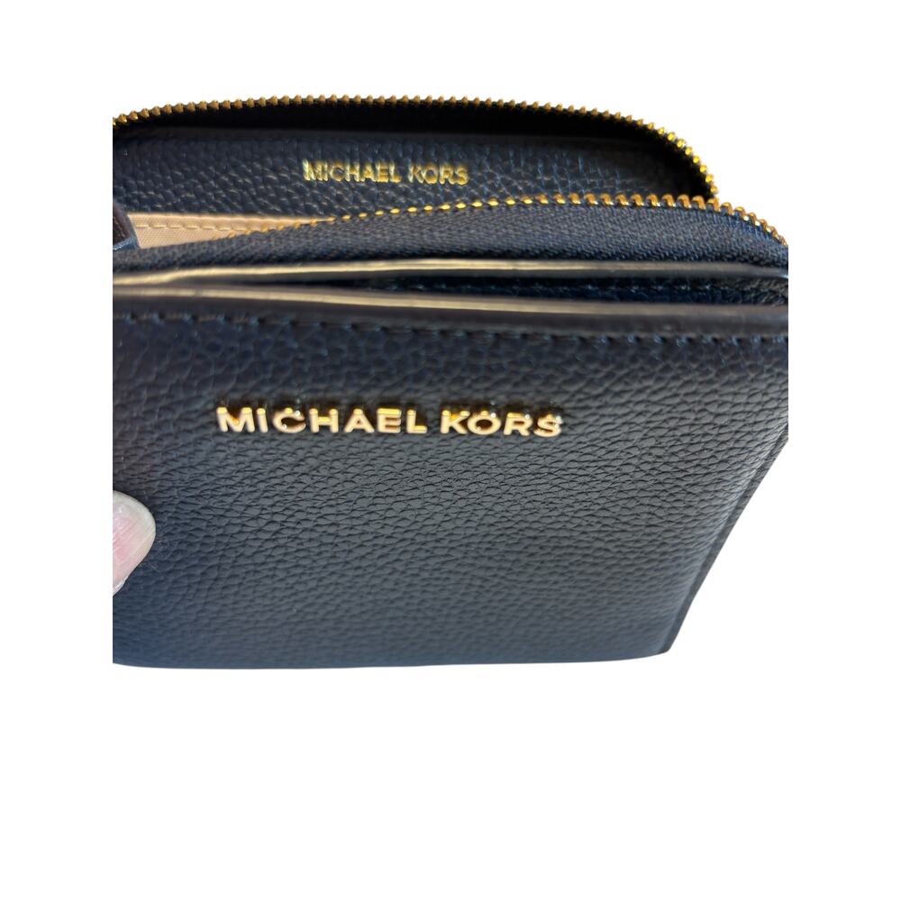 Michael Kors NWOT Portafoglio Jet Set Bifold Wallet Leather Blue Zip Around - Picture 5 of 7